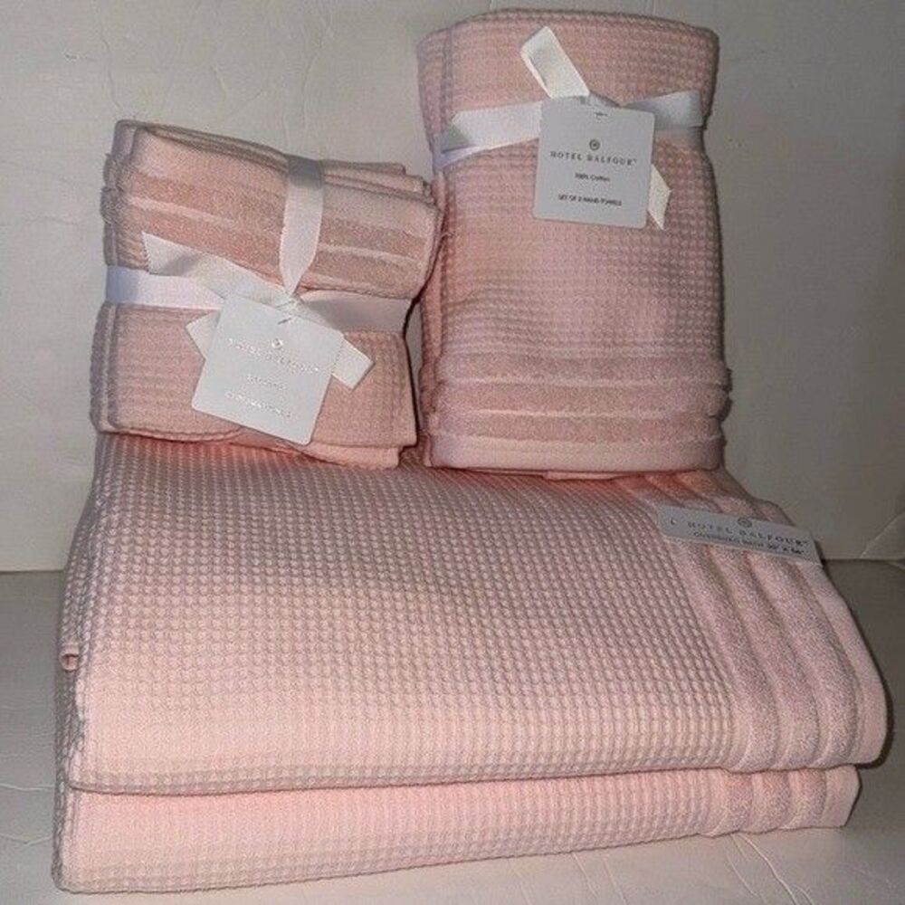 NWT Hotel Balfour 9 Piece 100% Cotton Bath Waffle Weave Towel Set Soft Pink